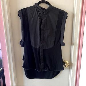 Beau Black Uniform Style Button Down Sleeveless Top w Deep Armholes